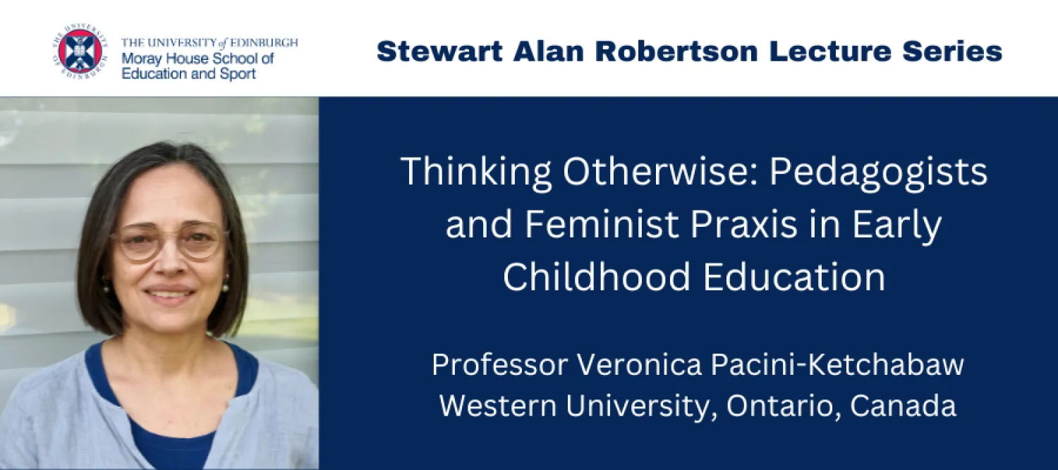 Photo of speaker, Professor Veronica Pacini-Ketchabaw, plus lecture title