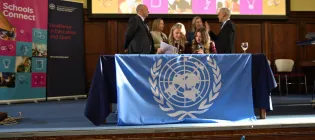 Students alongside Acting Cabinet Secretary Gillian Martin, British Council Scotland Director Peter Brown, Head of School Professor Carol Campbell and Professor Peter Higgins 