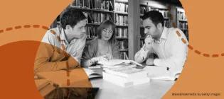 Students working a library