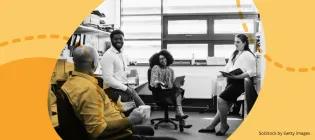 People in an office talking