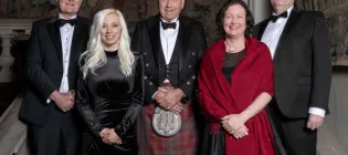 Professor Sir Peter Mathieson, Principal and Vice-Chancellor (centre) with the 2025 Chancellor's Award winners: (left to right) Professor Stuart Forbes, Dr Sally Shaw, Professor Judy Robertson and Professor Michael Shipton