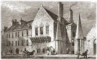 Photograph of old print of Old Moray House as it looked not long after it was built in 1618